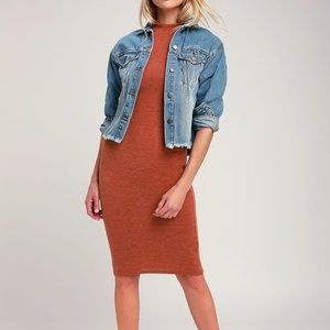NWT - Lulus Rust Orange Mock Neck Midi Sweater Dress